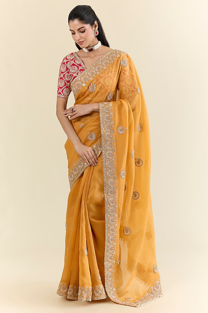 Mustard Organza Bridal Saree Set by Faabiiana at Pernia's Pop Up Shop