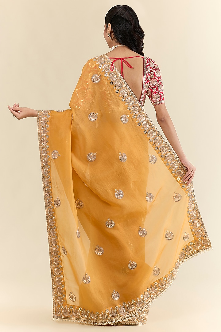 Mustard Organza Bridal Saree Set by Faabiiana at Pernia's Pop Up Shop