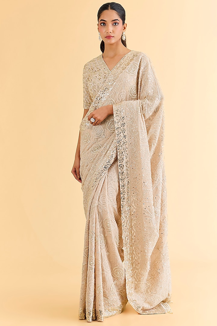 Onion Pink Chikankari Bridal Saree Set by Faabiiana at Pernia's Pop Up Shop