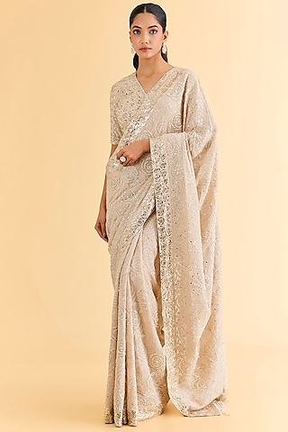 Onion Pink Chikankari Saree Set by Faabiiana
