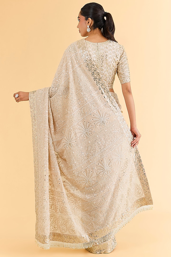 Onion Pink Chikankari Bridal Saree Set by Faabiiana at Pernia's Pop Up Shop