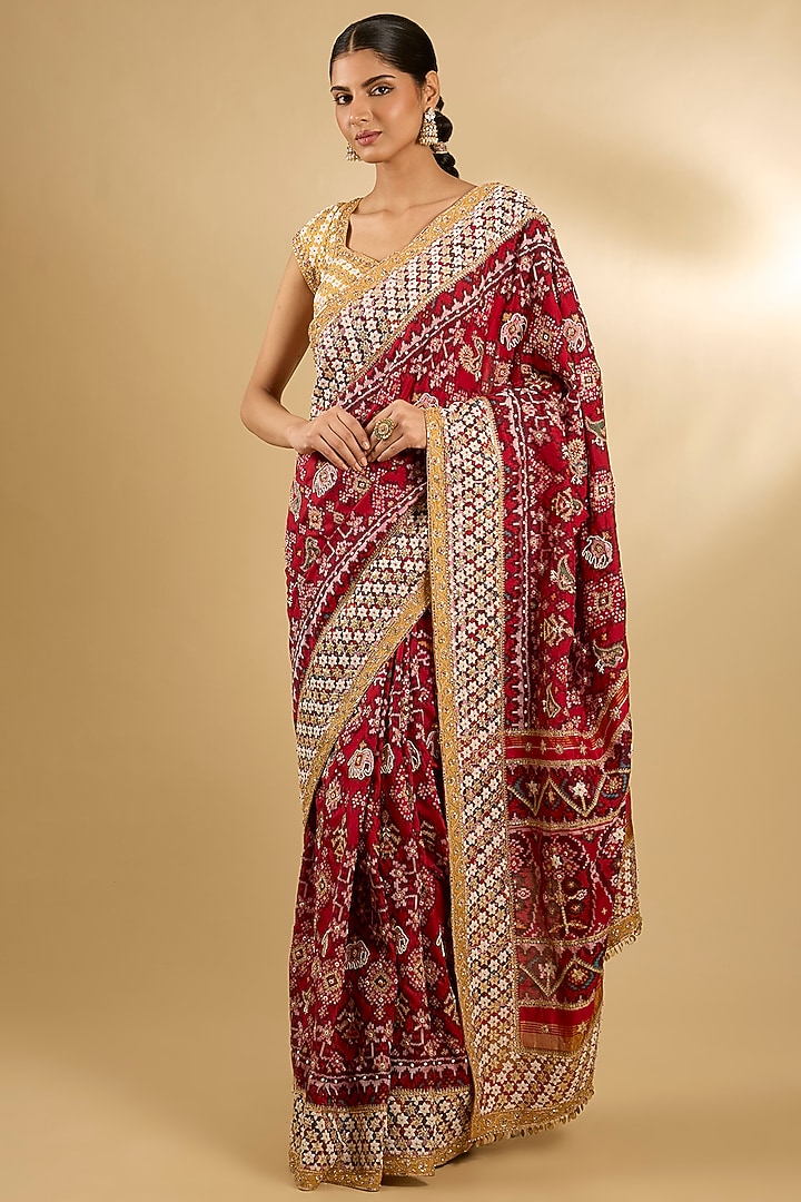 Red & Maroon Patola Bridal Saree Set by Faabiiana at Pernia's Pop Up Shop