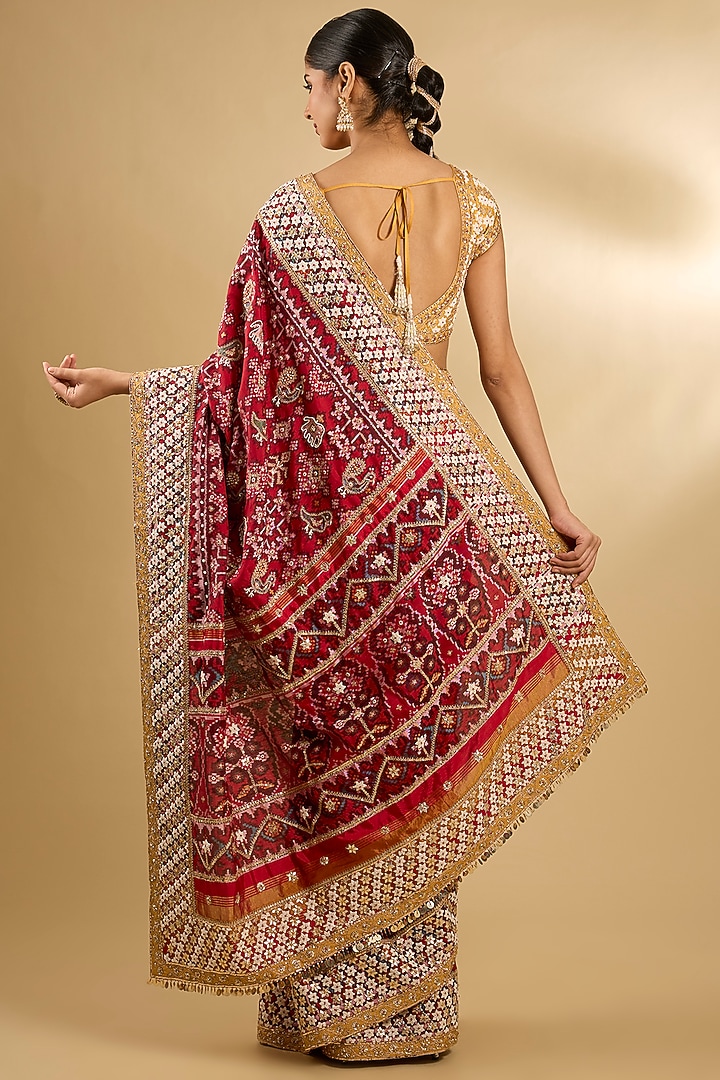 Red & Maroon Patola Bridal Saree Set by Faabiiana at Pernia's Pop Up Shop