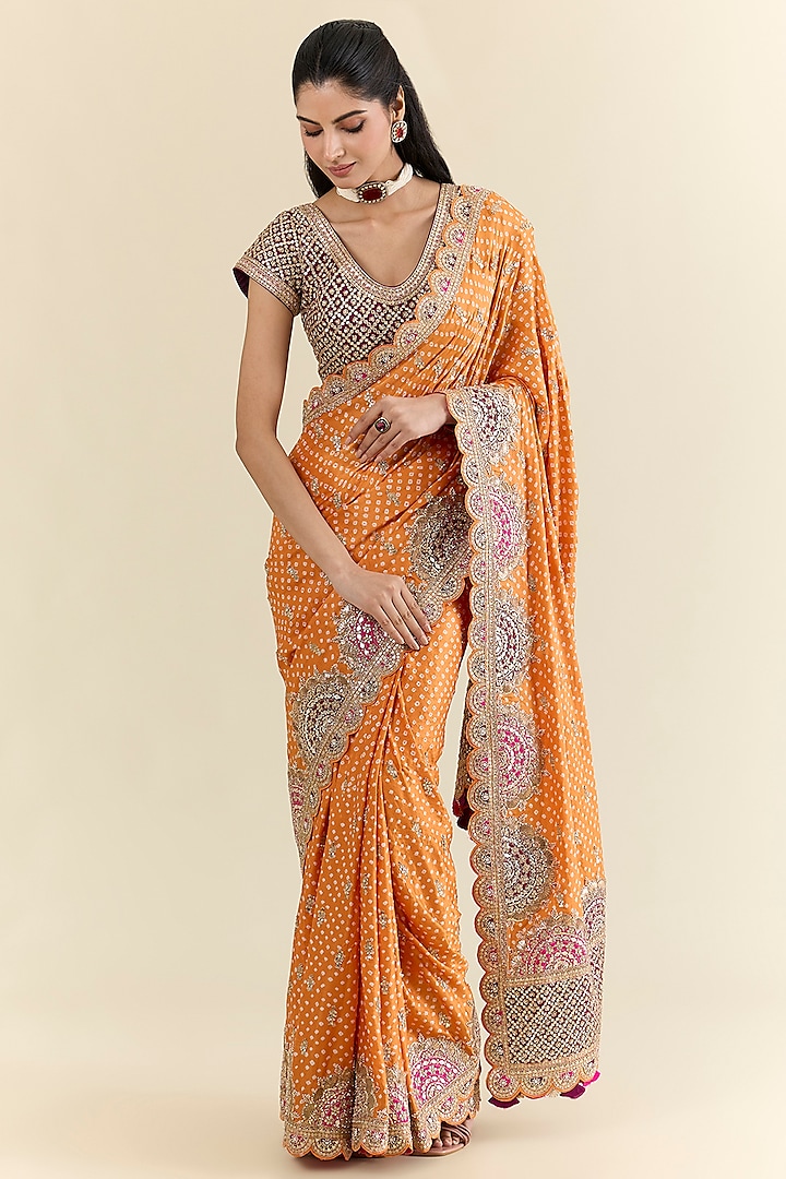 Orange Gajji Silk Bridal Saree Set by Faabiiana at Pernia's Pop Up Shop