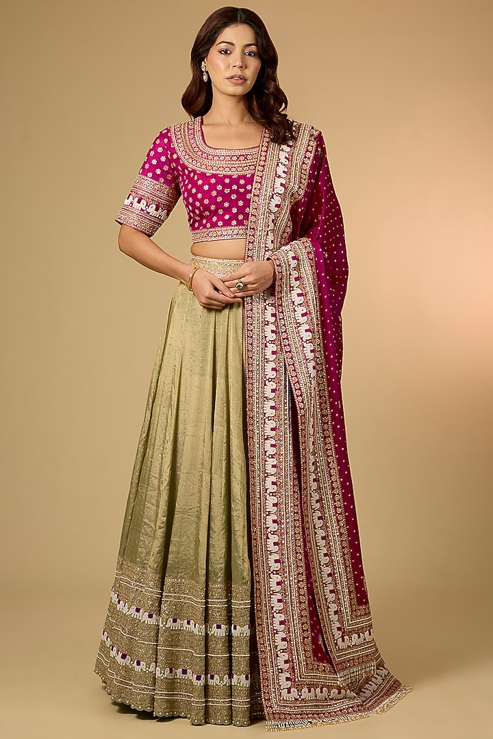 Green Banarasi Bridal Lehenga Set by Faabiiana at Pernia's Pop Up Shop