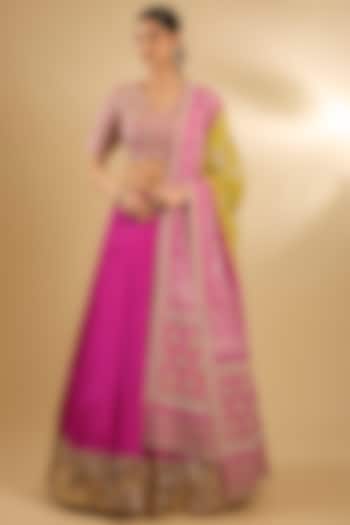 Pink & Green Silk Bridal Lehenga Set by Faabiiana at Pernia's Pop Up Shop
