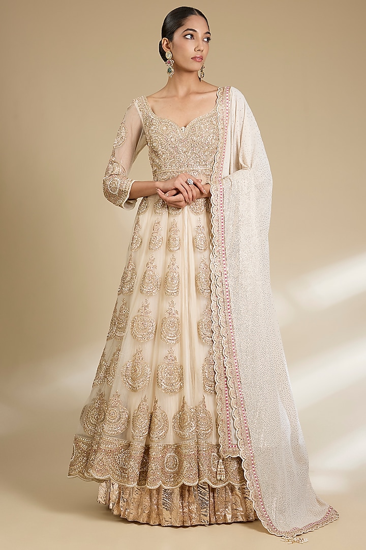 Onion Pink Net Bridal Anarkali Set by Faabiiana at Pernia's Pop Up Shop