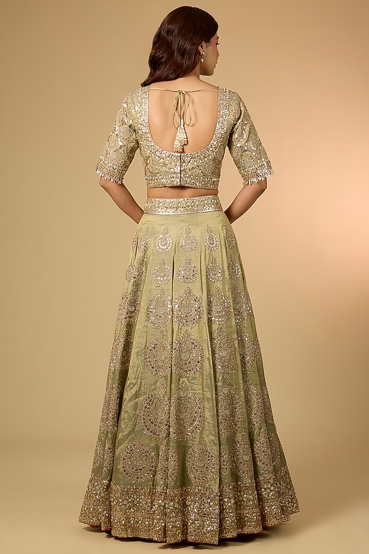 Green Banarasi Tissue Bridal Lehenga Set by Faabiiana at Pernia's Pop Up Shop