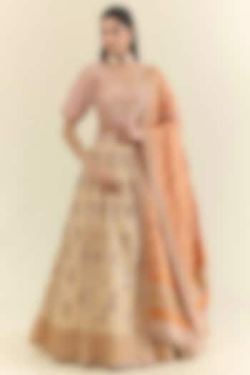 Gold & Orange Banarasi Tissue Bridal Lehenga Set by Faabiiana at Pernia's Pop Up Shop