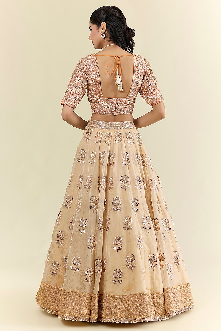 Gold & Orange Banarasi Tissue Bridal Lehenga Set by Faabiiana at Pernia's Pop Up Shop