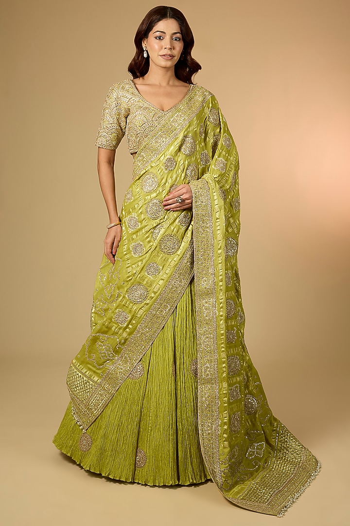 Green Silk Bridal Lehenga Set by Faabiiana at Pernia's Pop Up Shop