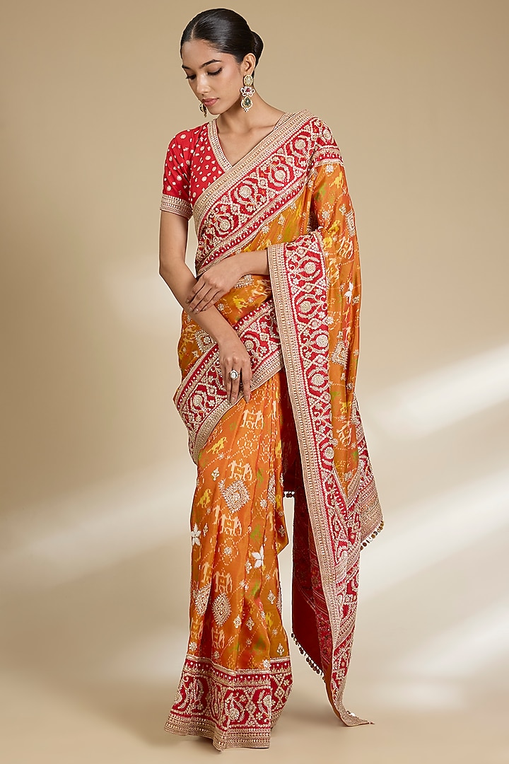 Orange Patola Bridal Saree Set by Faabiiana at Pernia's Pop Up Shop