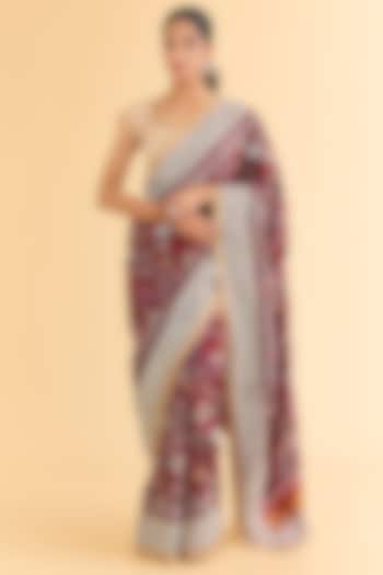 Red & Maroon Patola Bridal Saree Set by Faabiiana at Pernia's Pop Up Shop