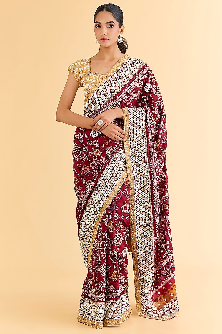 Red & Maroon Patola Bridal Saree Set by Faabiiana at Pernia's Pop Up Shop