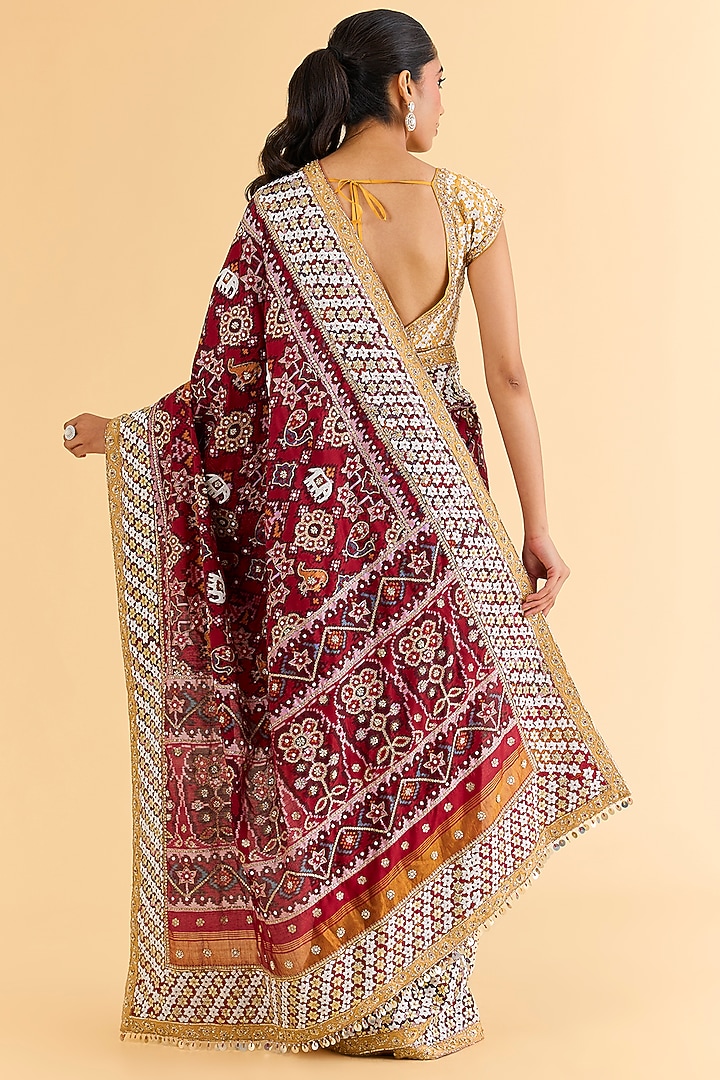 Red & Maroon Patola Bridal Saree Set by Faabiiana at Pernia's Pop Up Shop