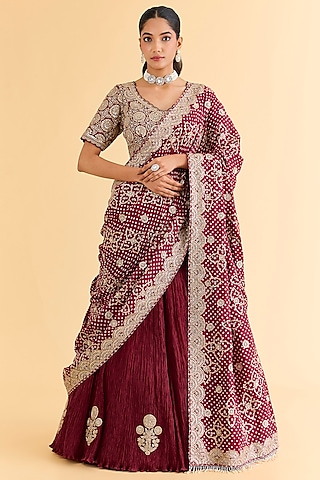 Pink Silk Lehenga Set by Faabiiana