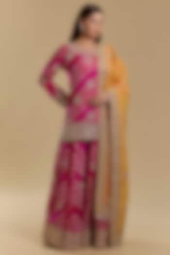 Red & Pink Silk Bridal Sharara Set by Faabiiana at Pernia's Pop Up Shop