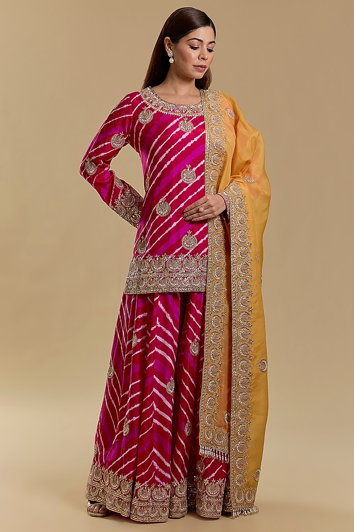Red & Pink Silk Bridal Sharara Set by Faabiiana at Pernia's Pop Up Shop