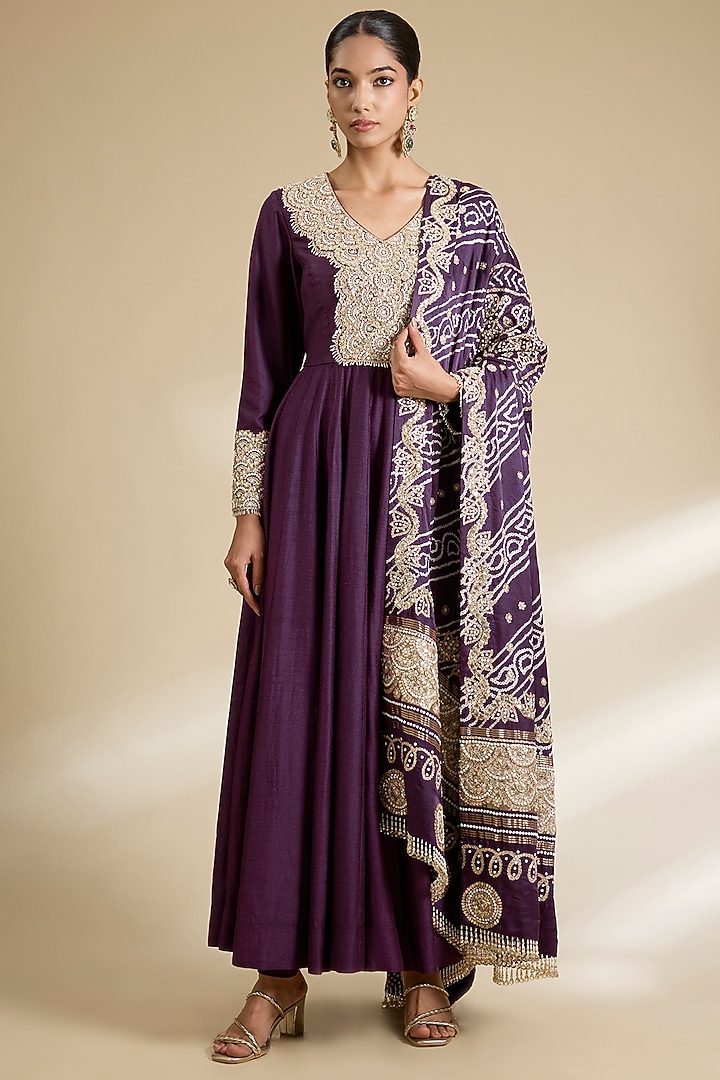 Purple Matka Bridal Anarkali Set by Faabiiana at Pernia's Pop Up Shop
