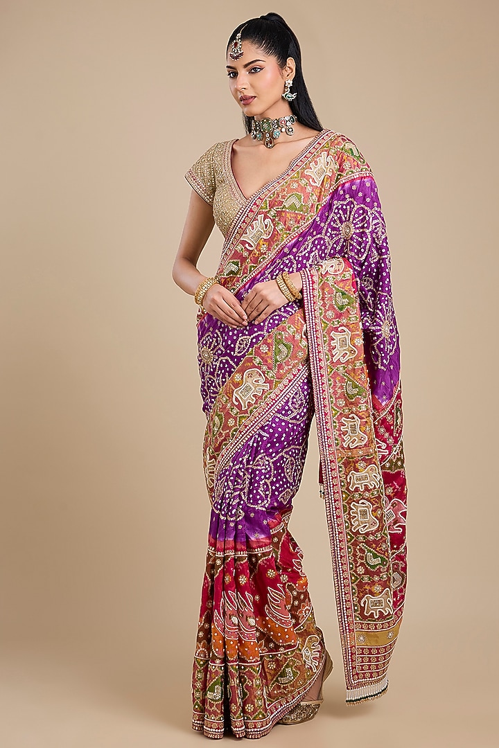 Purple Silk Patola Bridal Saree Set by Faabiiana at Pernia's Pop Up Shop
