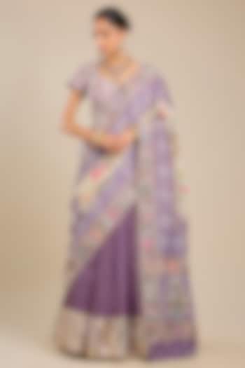 Purple Silk Habutai Bridal Lehenga Saree Set by Faabiiana at Pernia's Pop Up Shop