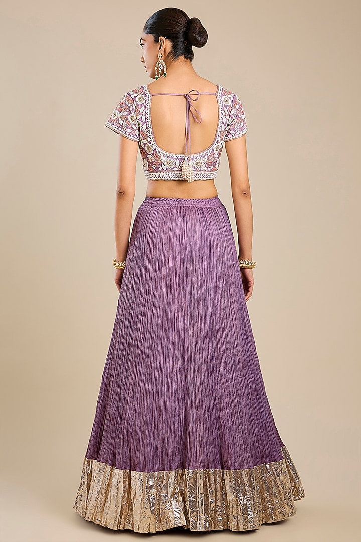 Purple Silk Habutai Bridal Lehenga Saree Set by Faabiiana at Pernia's Pop Up Shop