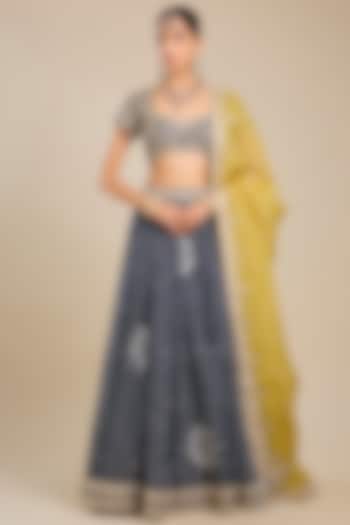 Navy Blue Gajji Silk Bridal Lehenga Set by Faabiiana at Pernia's Pop Up Shop