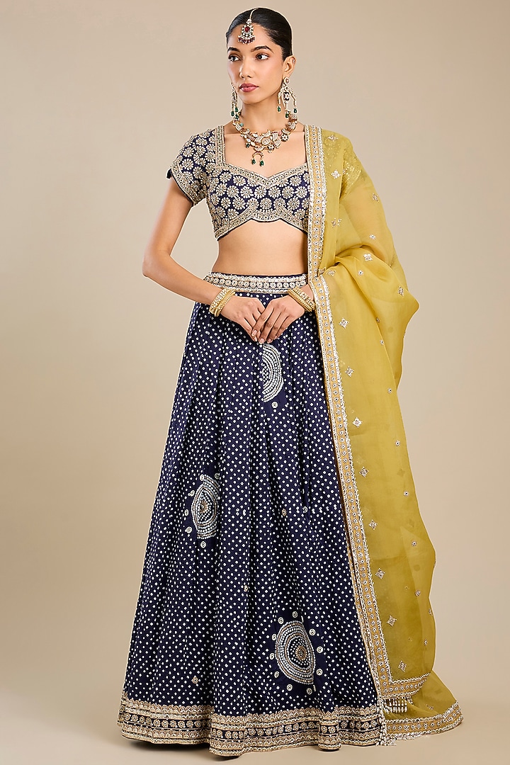Navy Blue Gajji Silk Bridal Lehenga Set by Faabiiana at Pernia's Pop Up Shop