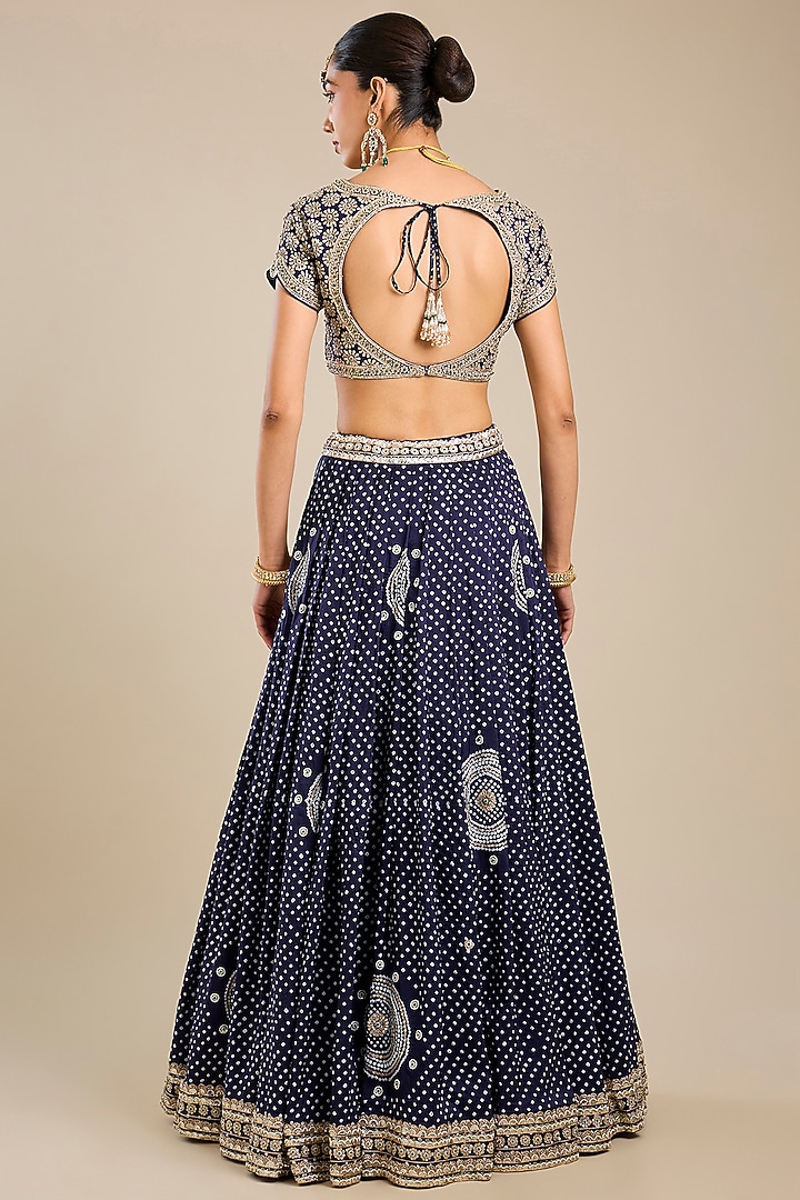 Navy Blue Gajji Silk Bridal Lehenga Set by Faabiiana at Pernia's Pop Up Shop