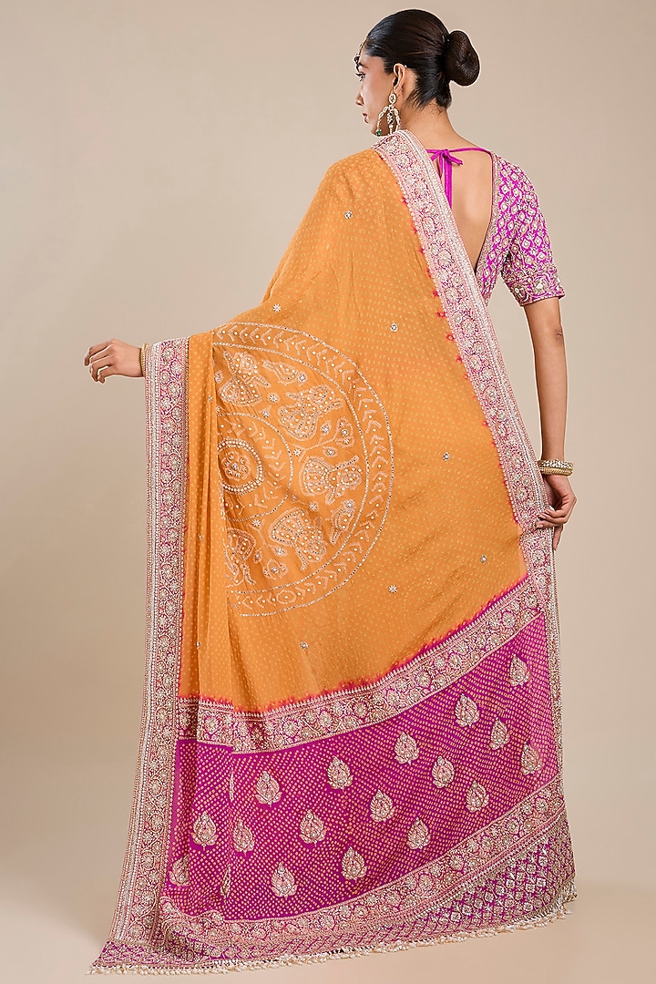Orange Silk Georgette Bridal Saree Set by Faabiiana at Pernia's Pop Up Shop