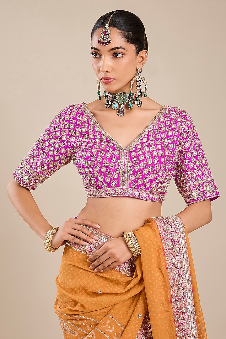Orange Silk Georgette Bridal Saree Set by Faabiiana at Pernia's Pop Up Shop