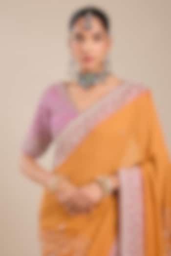 Orange Silk Georgette Bridal Saree Set by Faabiiana at Pernia's Pop Up Shop