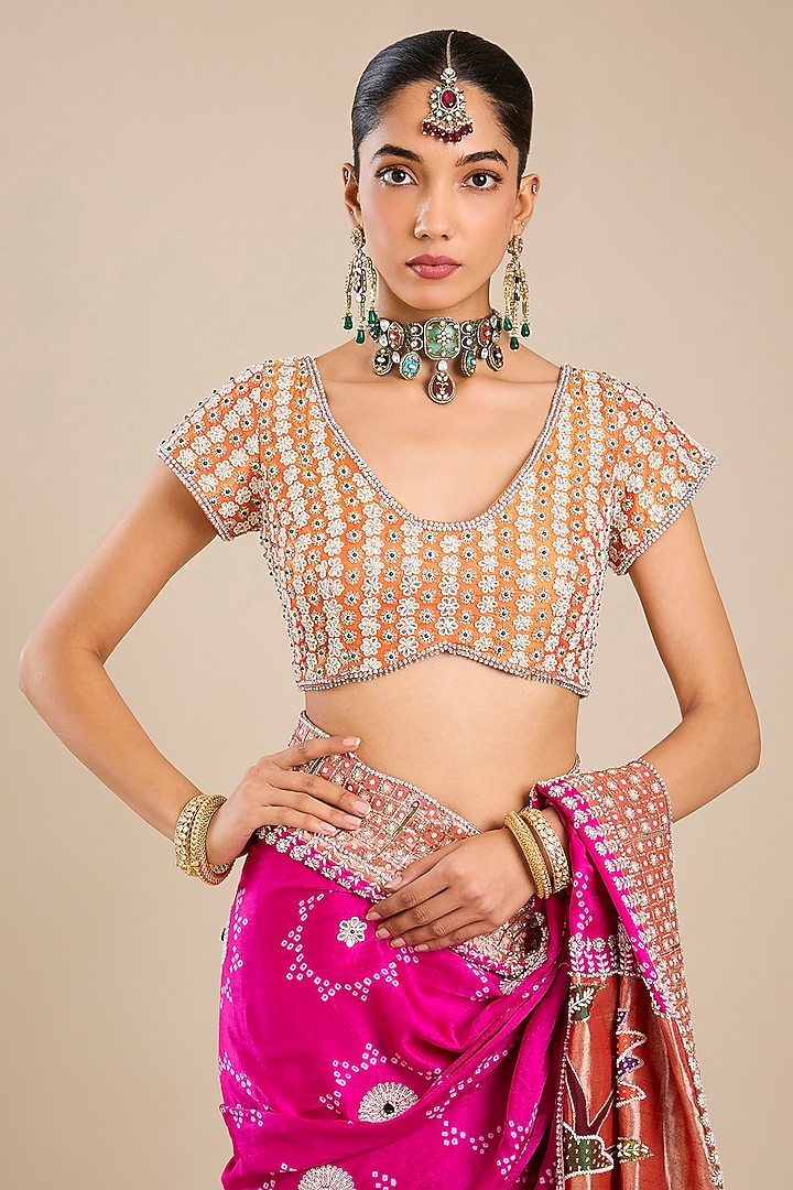 Rani Pink Gajji Silk Bridal Saree Set by Faabiiana at Pernia's Pop Up Shop