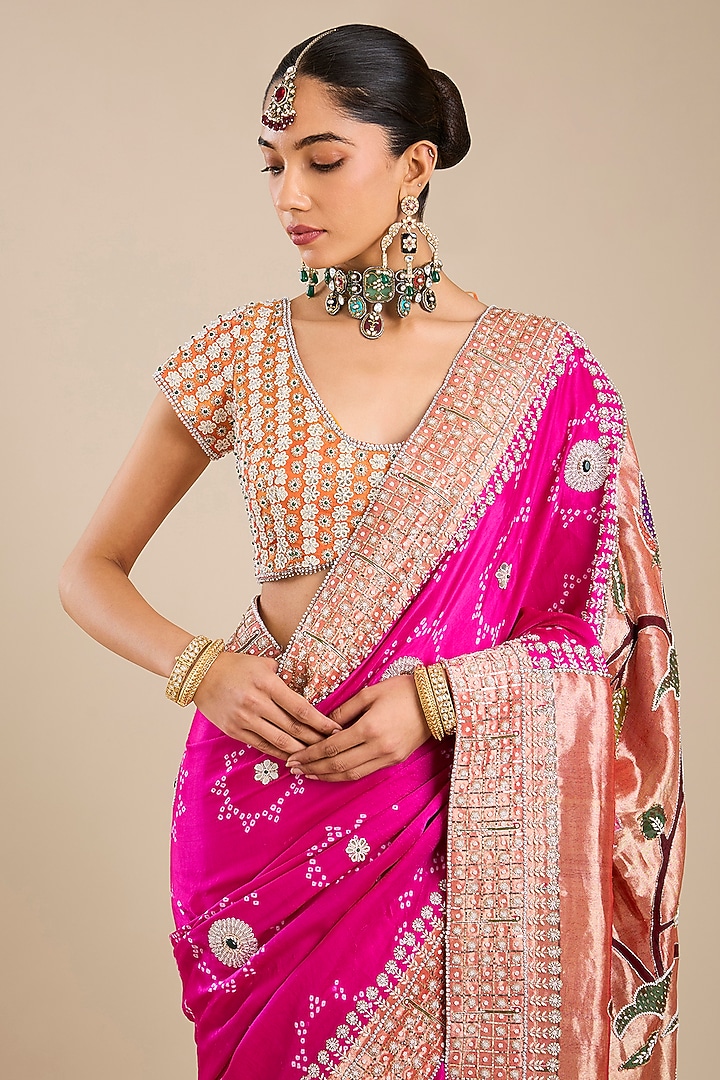 Rani Pink Gajji Silk Bridal Saree Set by Faabiiana at Pernia's Pop Up Shop