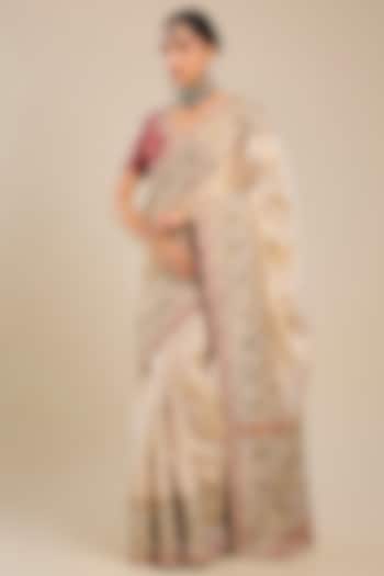 Beige Silk Patola Bridal Saree Set by Faabiiana at Pernia's Pop Up Shop