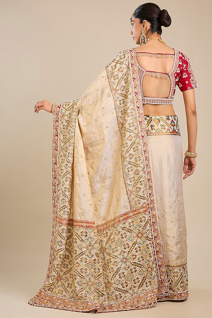 Beige Silk Patola Bridal Saree Set by Faabiiana at Pernia's Pop Up Shop