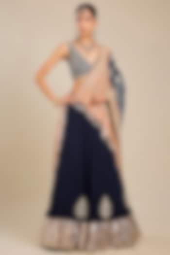Navy Blue Silk Habotai Bridal Lehenga Set by Faabiiana at Pernia's Pop Up Shop