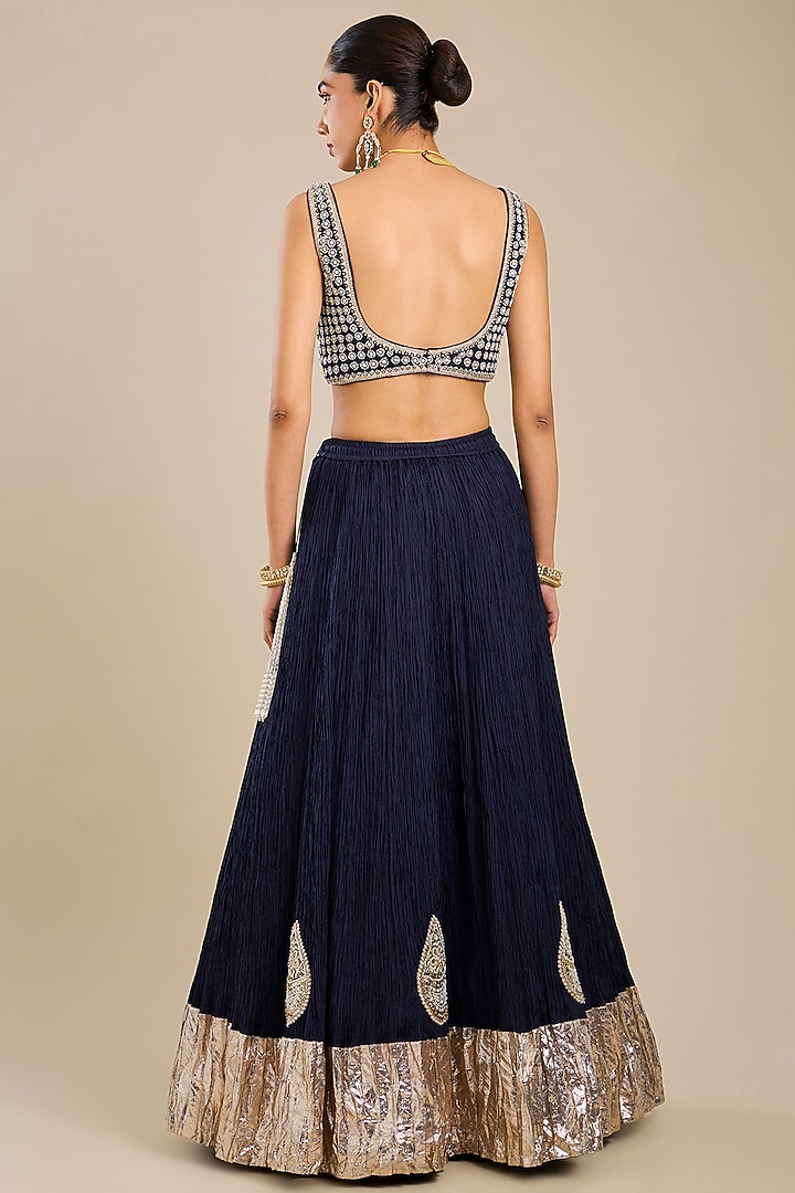 Navy Blue Silk Habotai Bridal Lehenga Set by Faabiiana at Pernia's Pop Up Shop