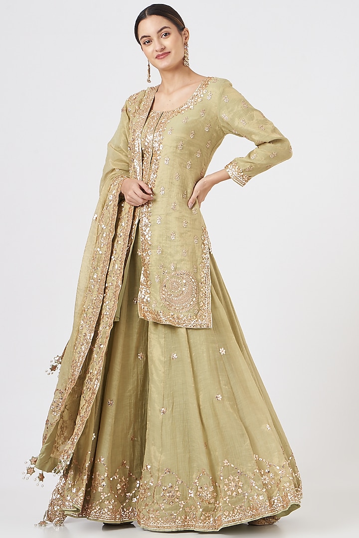 Dull Gold Chanderi Bridal Sharara Set by Faabiiana at Pernia's Pop Up Shop