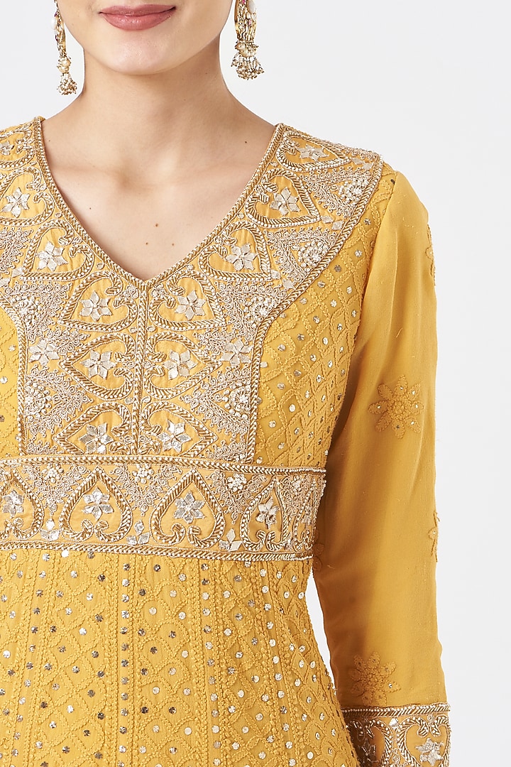Mustard Yellow Chikankari Bridal Anarkali Set by Faabiiana at Pernia's Pop Up Shop