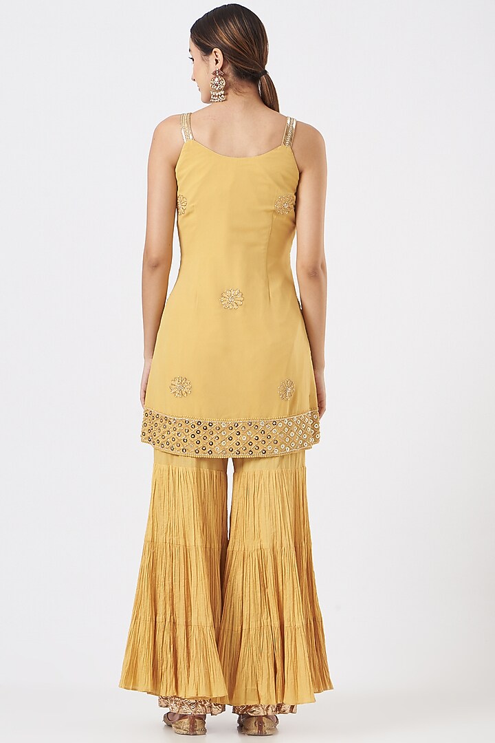 Mustard Yellow Crushed Cotton Bridal Sharara Set by Faabiiana at Pernia's Pop Up Shop