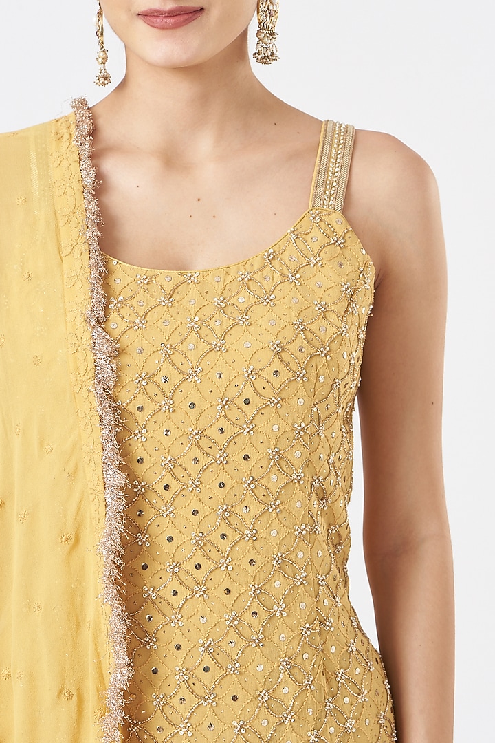 Mustard Yellow Crushed Cotton Bridal Sharara Set by Faabiiana at Pernia's Pop Up Shop