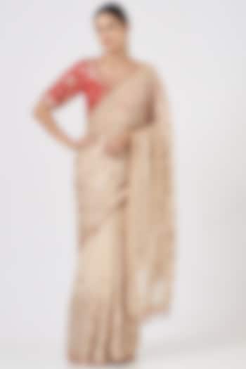 Nude Embroidered Saree Set by Faabiiana