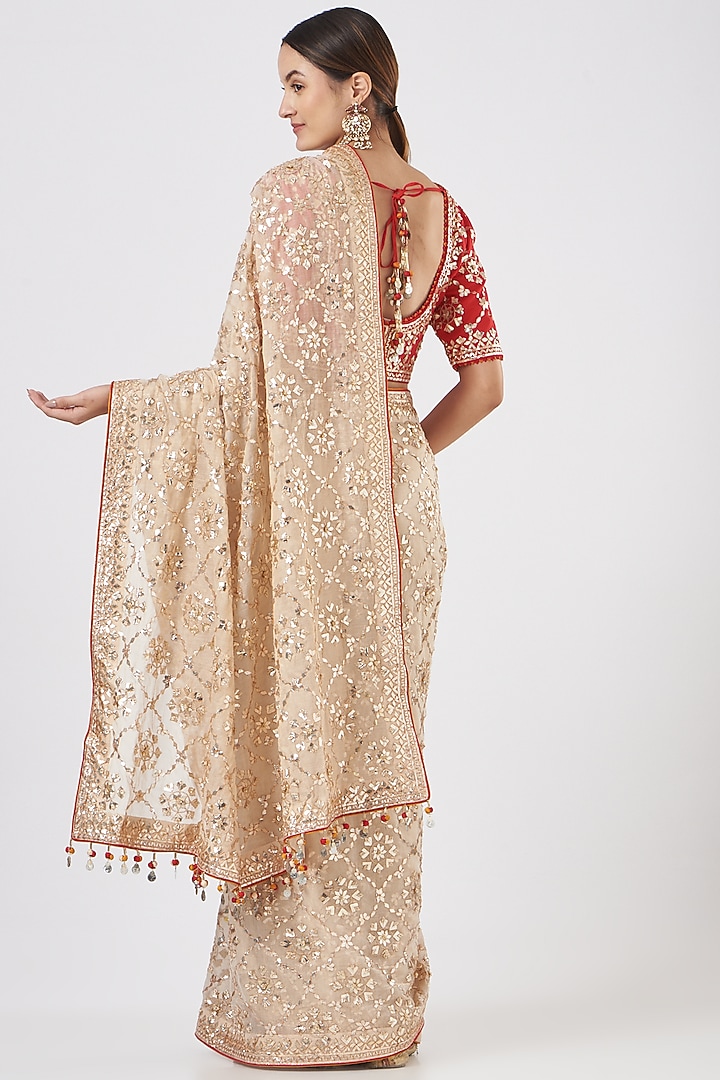 Nude Embroidered Bridal Saree Set by Faabiiana at Pernia's Pop Up Shop