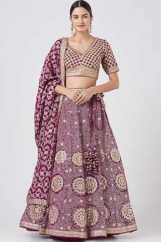 Purple Embroidered Lehenga Set by Faabiiana