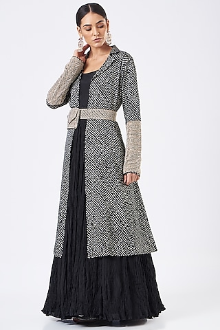 Black Bandhani Jacket Dress by Faabiiana