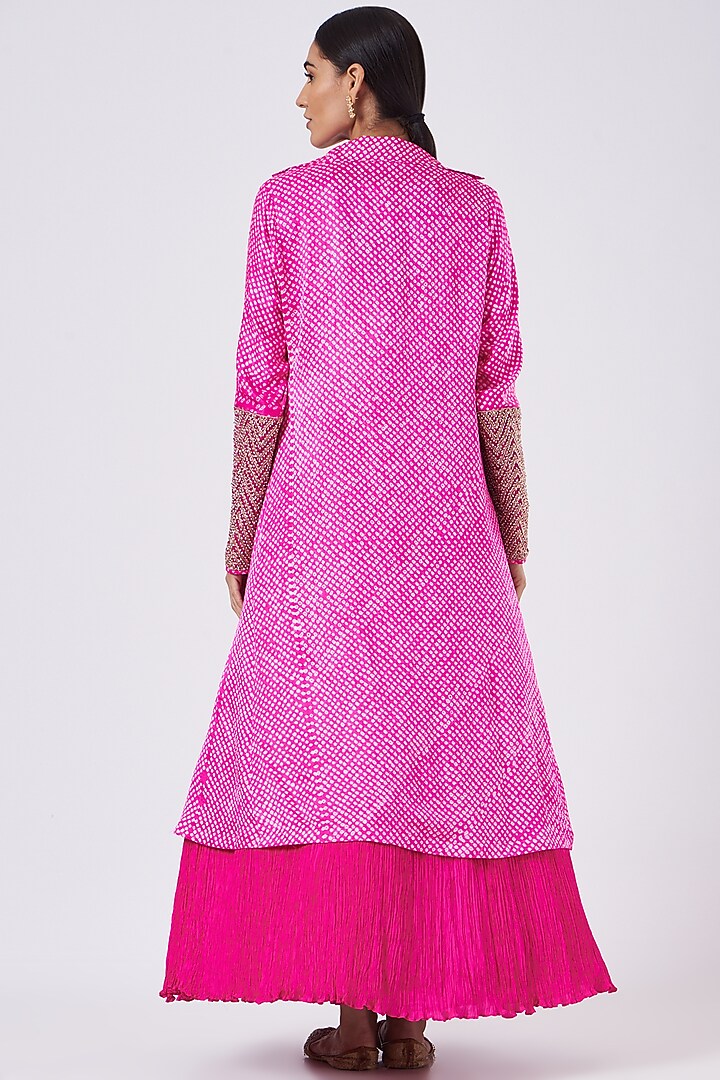 Fluorescent Pink Bandhani Jacket With Inner by Faabiiana at Pernia's Pop Up Shop