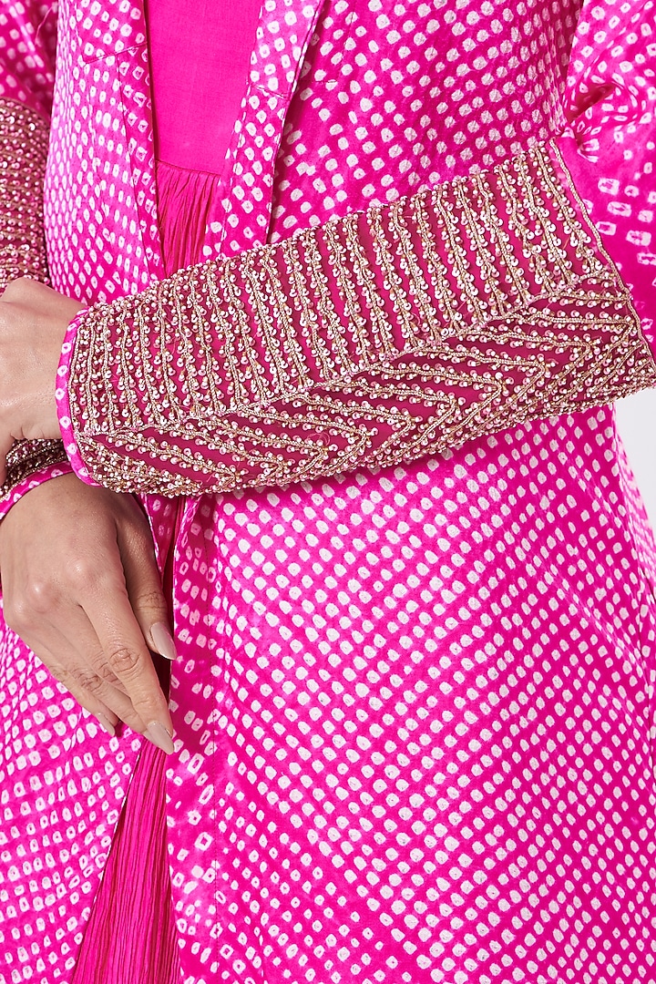 Fluorescent Pink Bandhani Jacket With Inner by Faabiiana at Pernia's Pop Up Shop