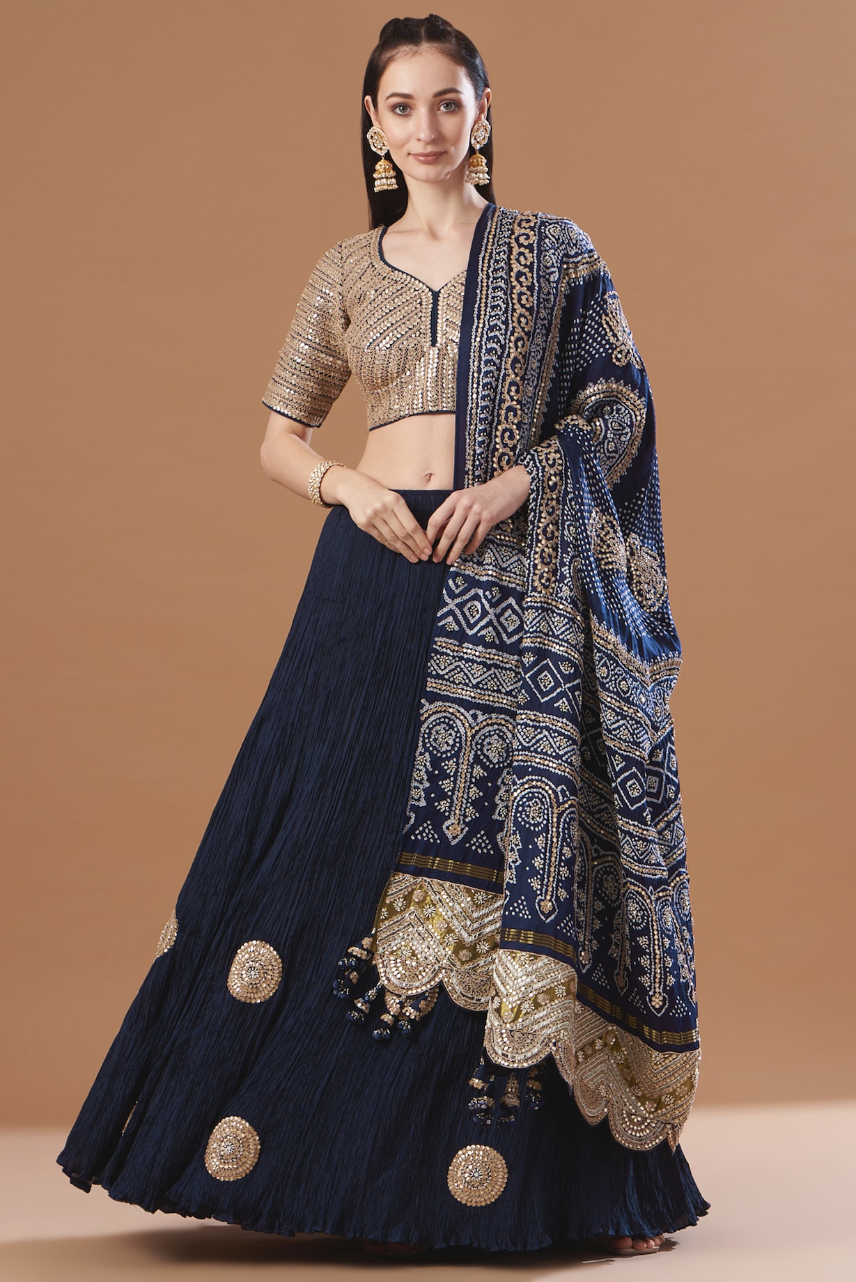 Navy Blue Embroidered Lehenga Set