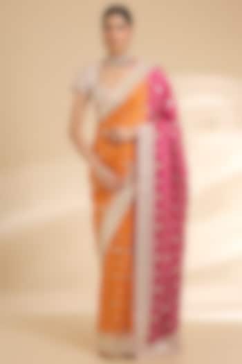 Orange Gajji Silk Embroidered Bridal Saree Set by Faabiiana at Pernia's Pop Up Shop